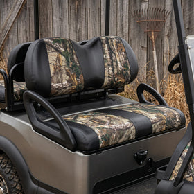 TakLook camo golf cart seat cover in 600D fabric protects against sun and wear.