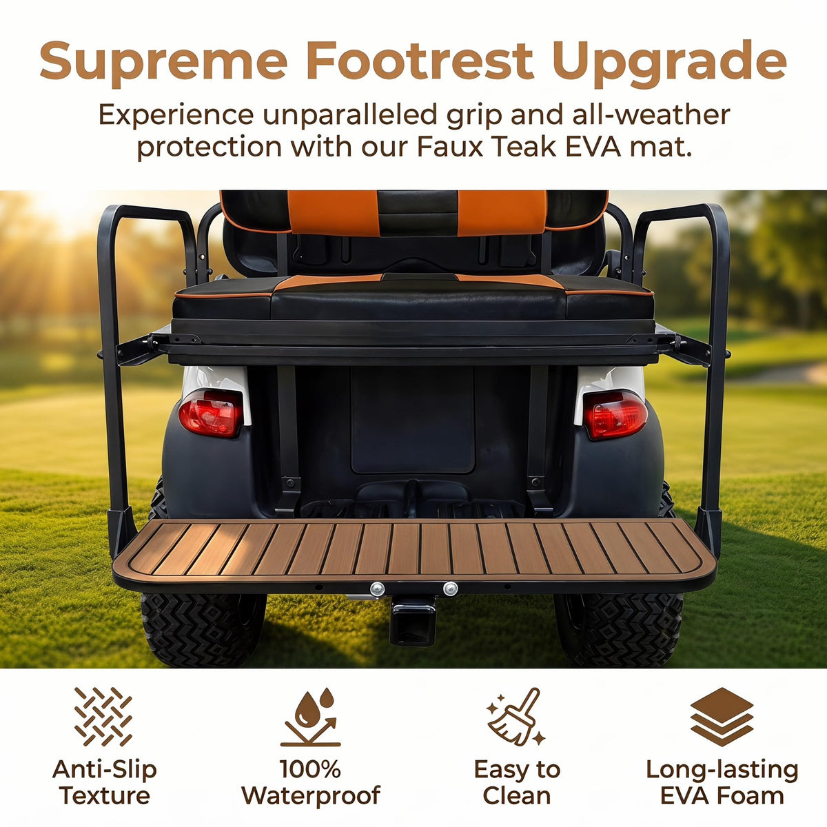 TakeLook EVA foam teak-style mat delivers non-slip traction on cart surfaces.