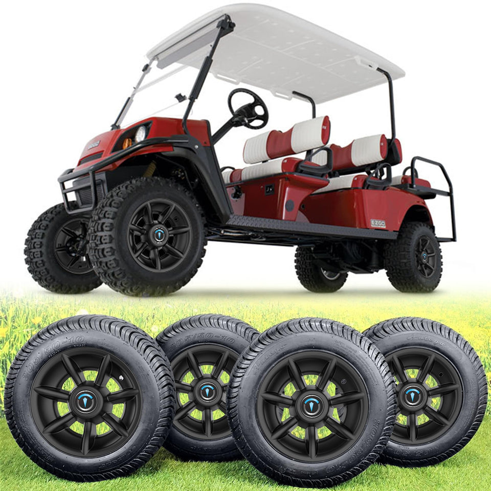 TakeLook golf cart wheel cover on 10-inch matte black finish for a stylish upgrade