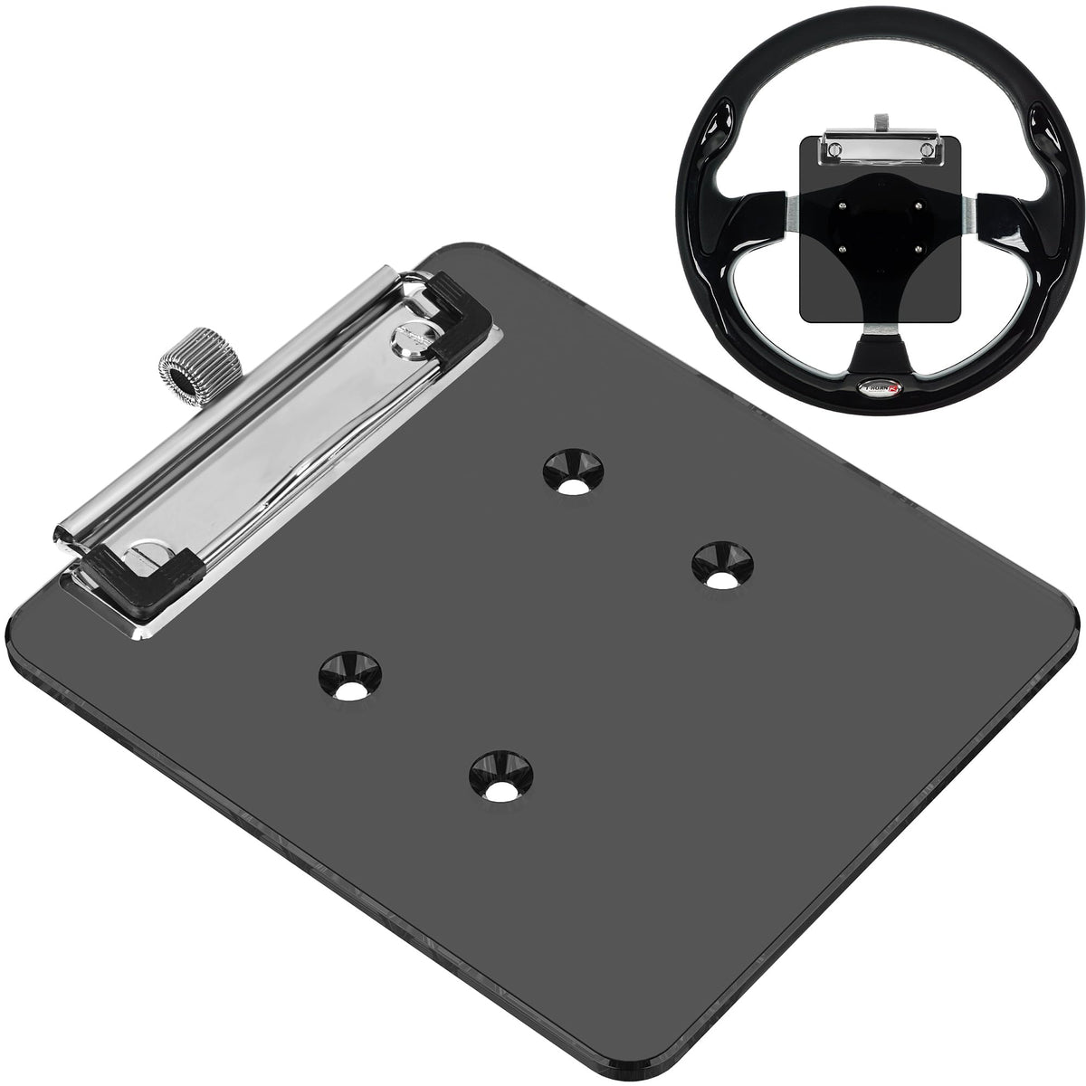 TakeLook scorecard holder attached to steering wheel clip for easy score tracking