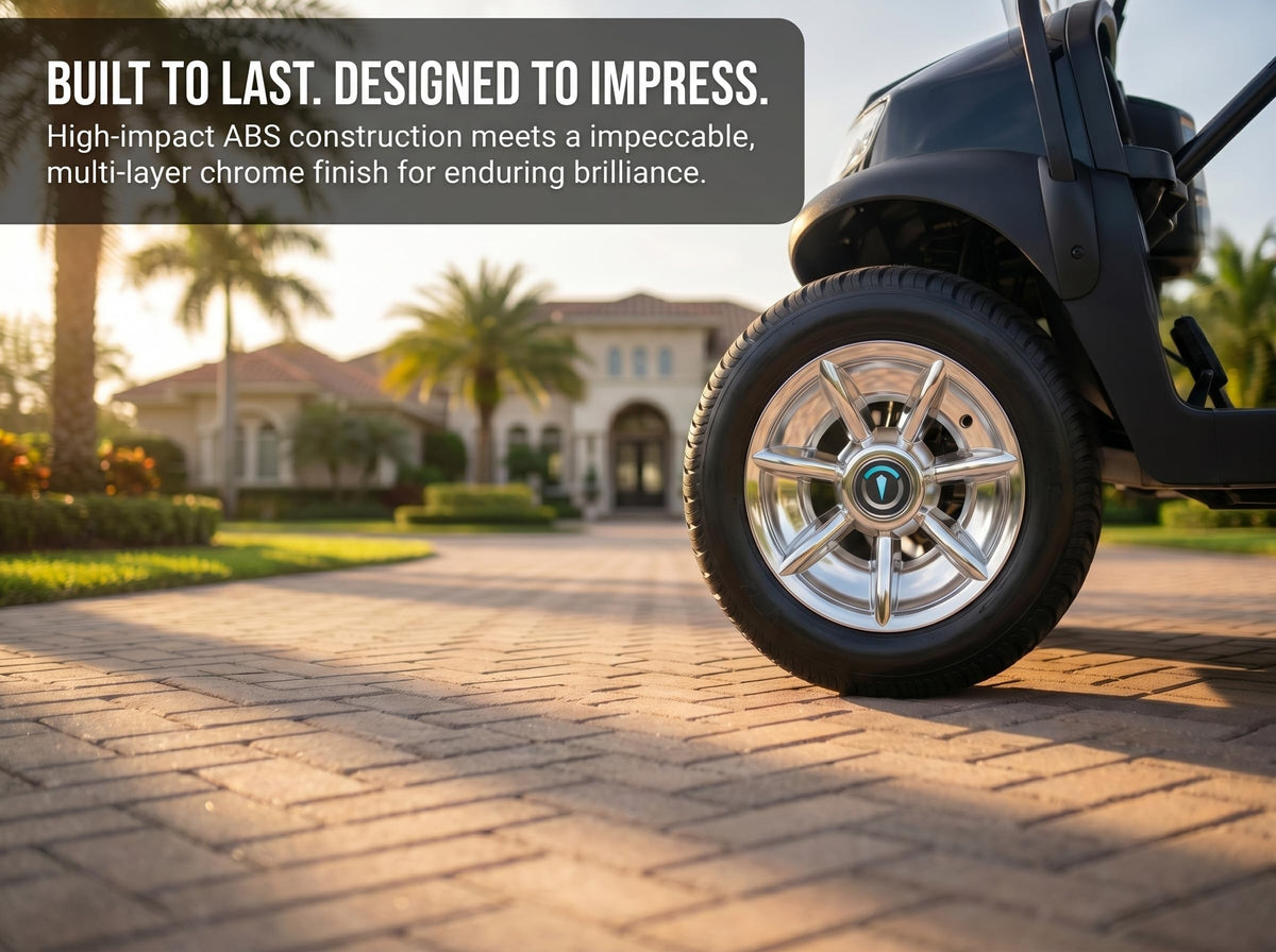 TakeLook seven-spoke chromed hub caps add bold style and durability to your cart