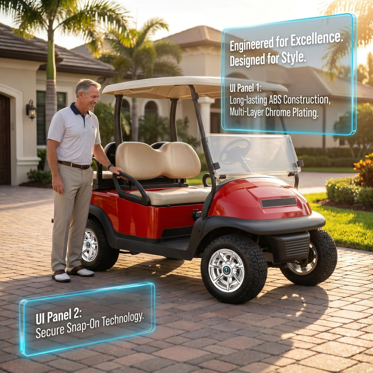 TakeLook upgrades your golf cart’s appearance with a chrome hub cap set