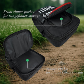 TAKUMUSU Golf Valuables Pouch attaches securely to bag with the clip.