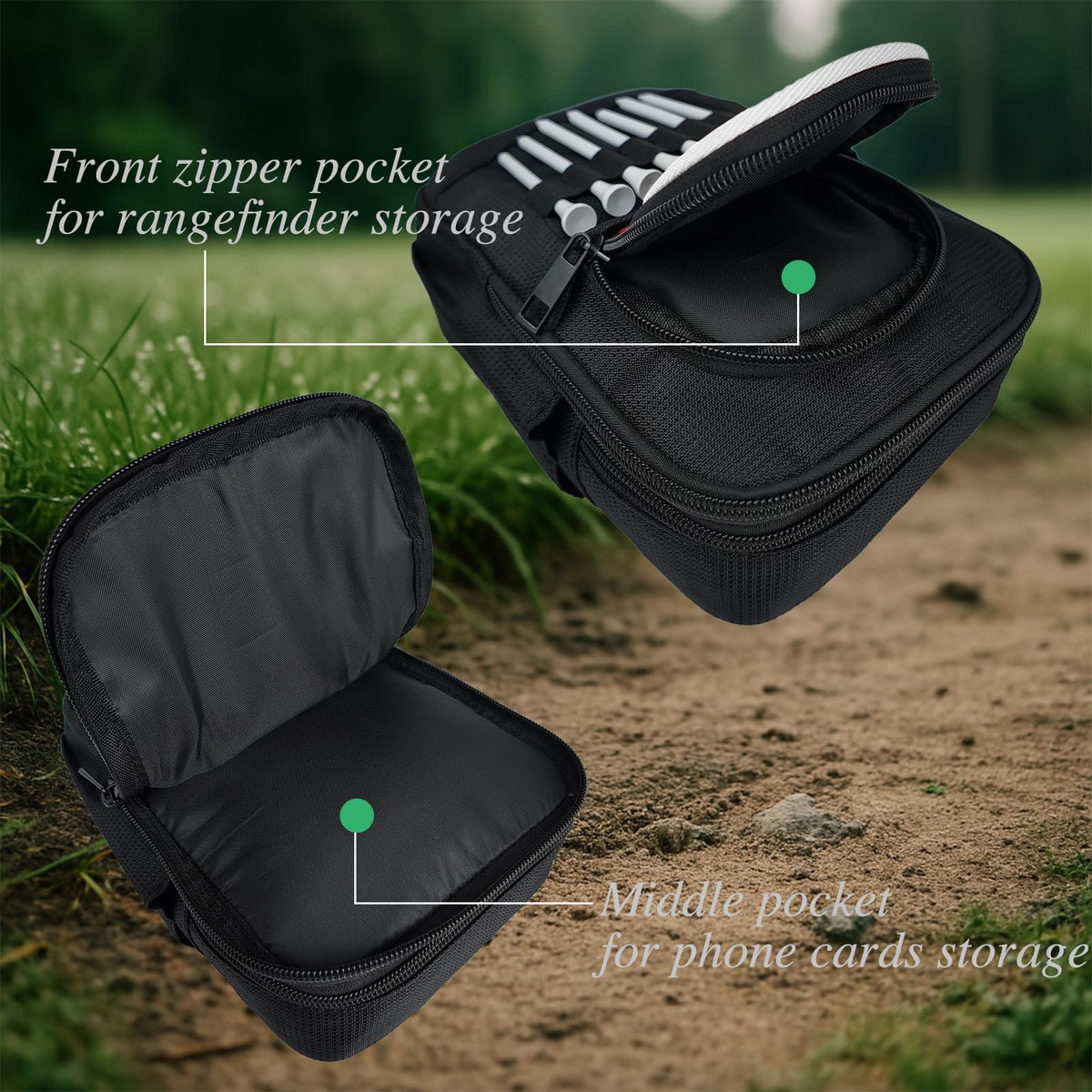 TAKUMUSU golf valuables pouch carabiner attachment secures to bag
