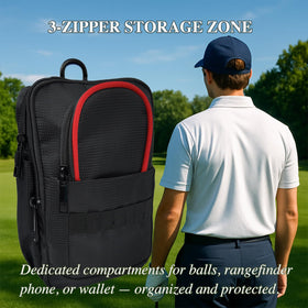TAKUMUSU Golf Valuables Pouch has three zip compartments to organize gear.