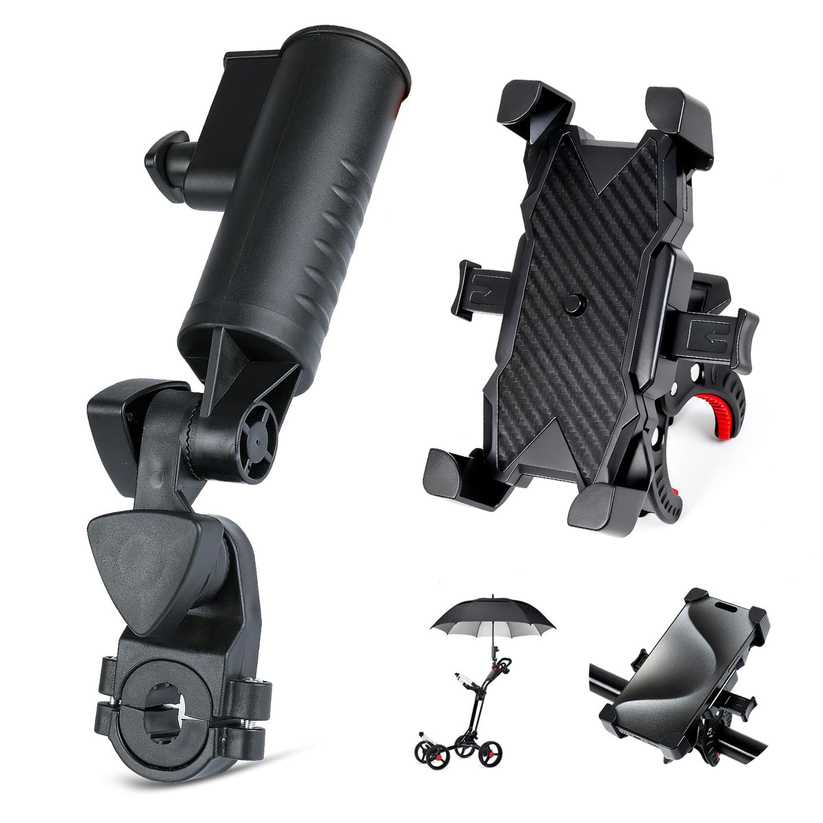 TANBOXMMA universal umbrella holder mounted on a golf cart for hands-free shade.