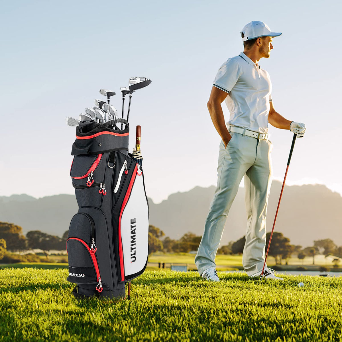 Tangkula golf cart bag showing eight pockets for gear storage