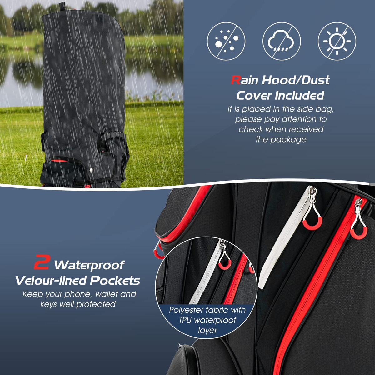 Includes detachable rain/dust cover for weather protection