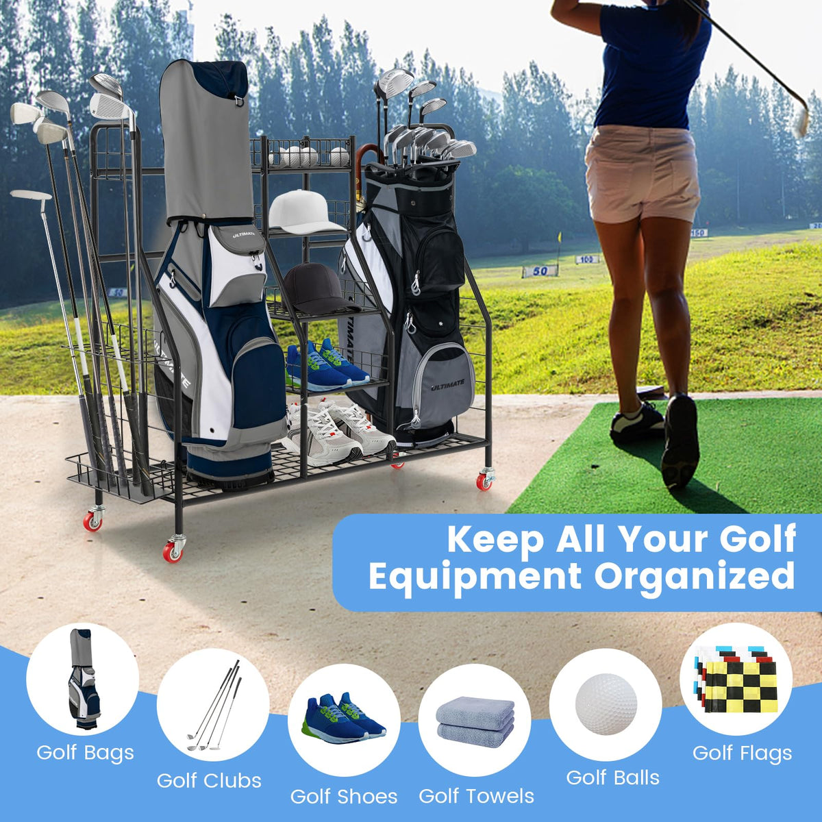 Tangkula golf bag storage rack bottom shelf supports heavy items up to 110 lbs