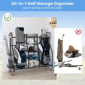 Tangkula golf bag storage rack suitable for indoor and sheltered outdoor use