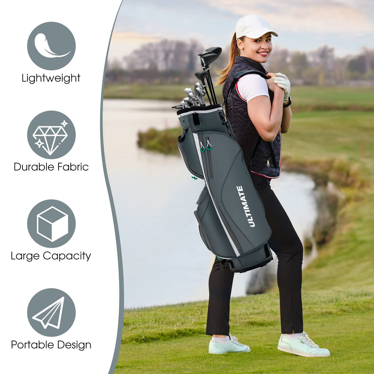 Tangkula cooler pocket helps keep drinks cold between holes for refreshment.