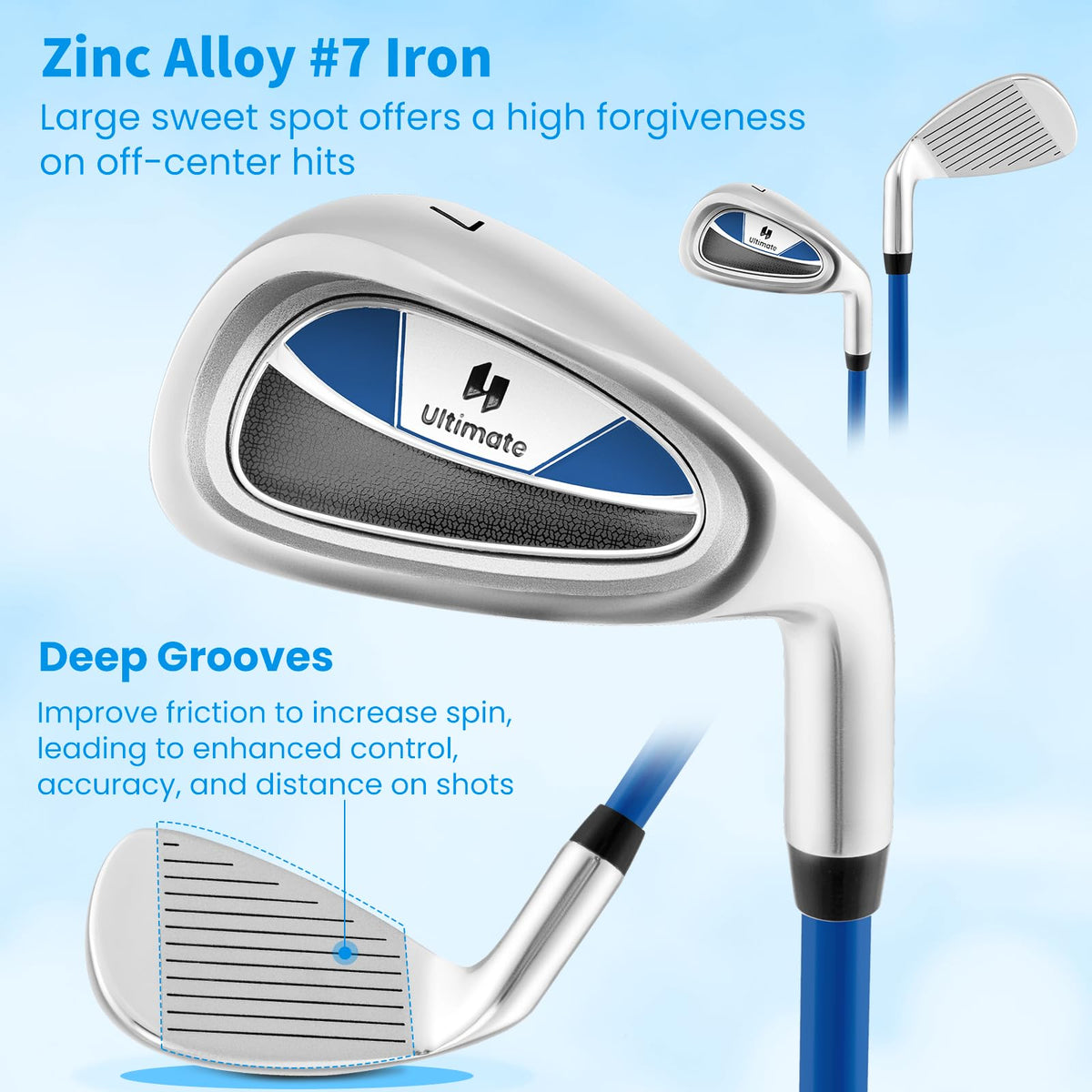 Tangkula Junior 7 iron fiberglass shaft provides lightweight feel for beginners.