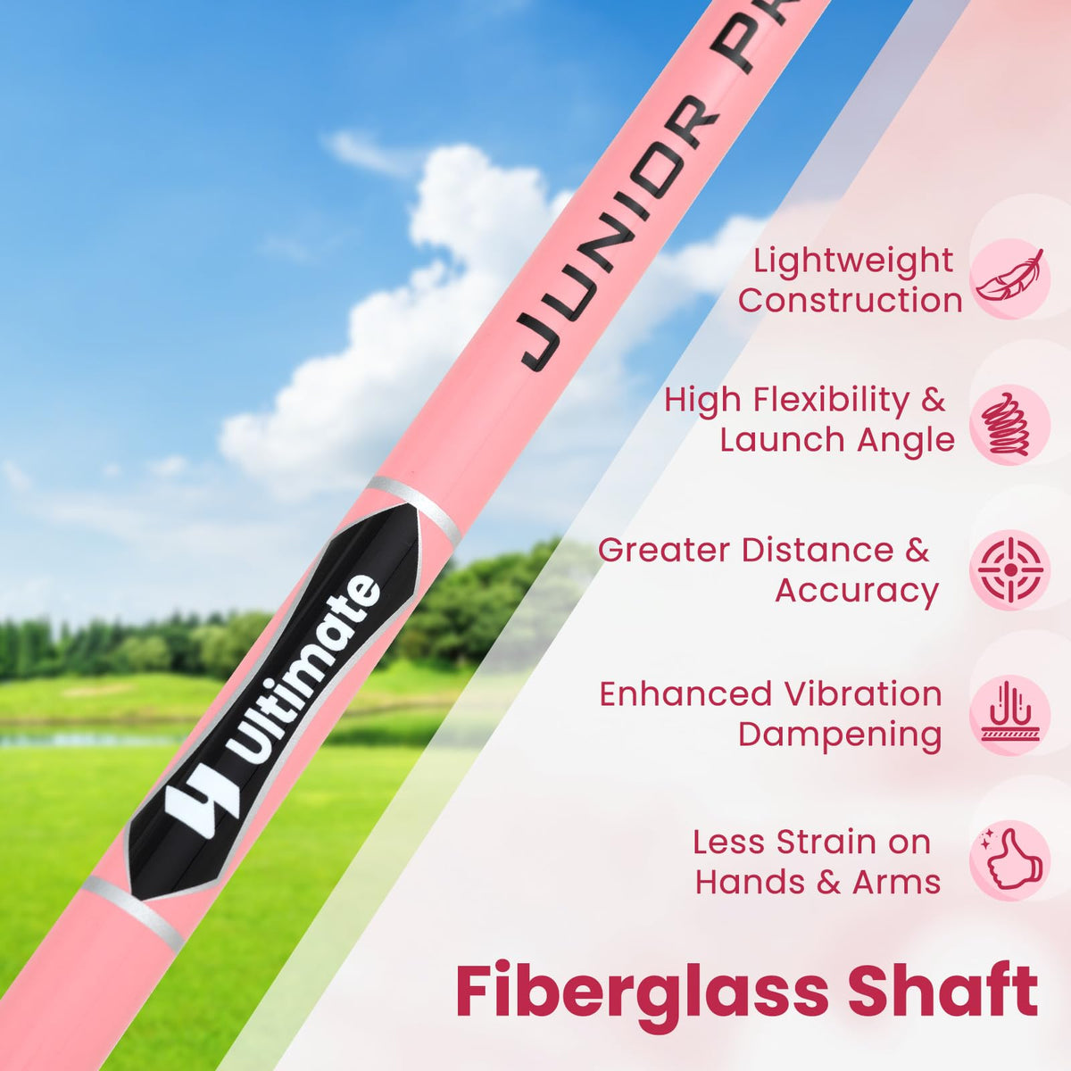 Tangkula Junior 7-iron pink grip improves comfort and grip security during practice.