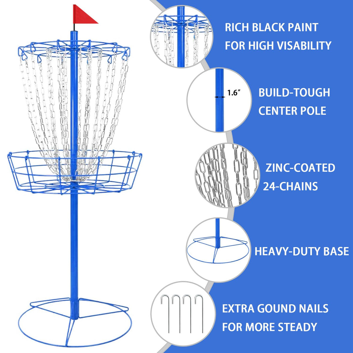 Tarumg disc golf basket 24-chain system close-up highlighting durable catching power