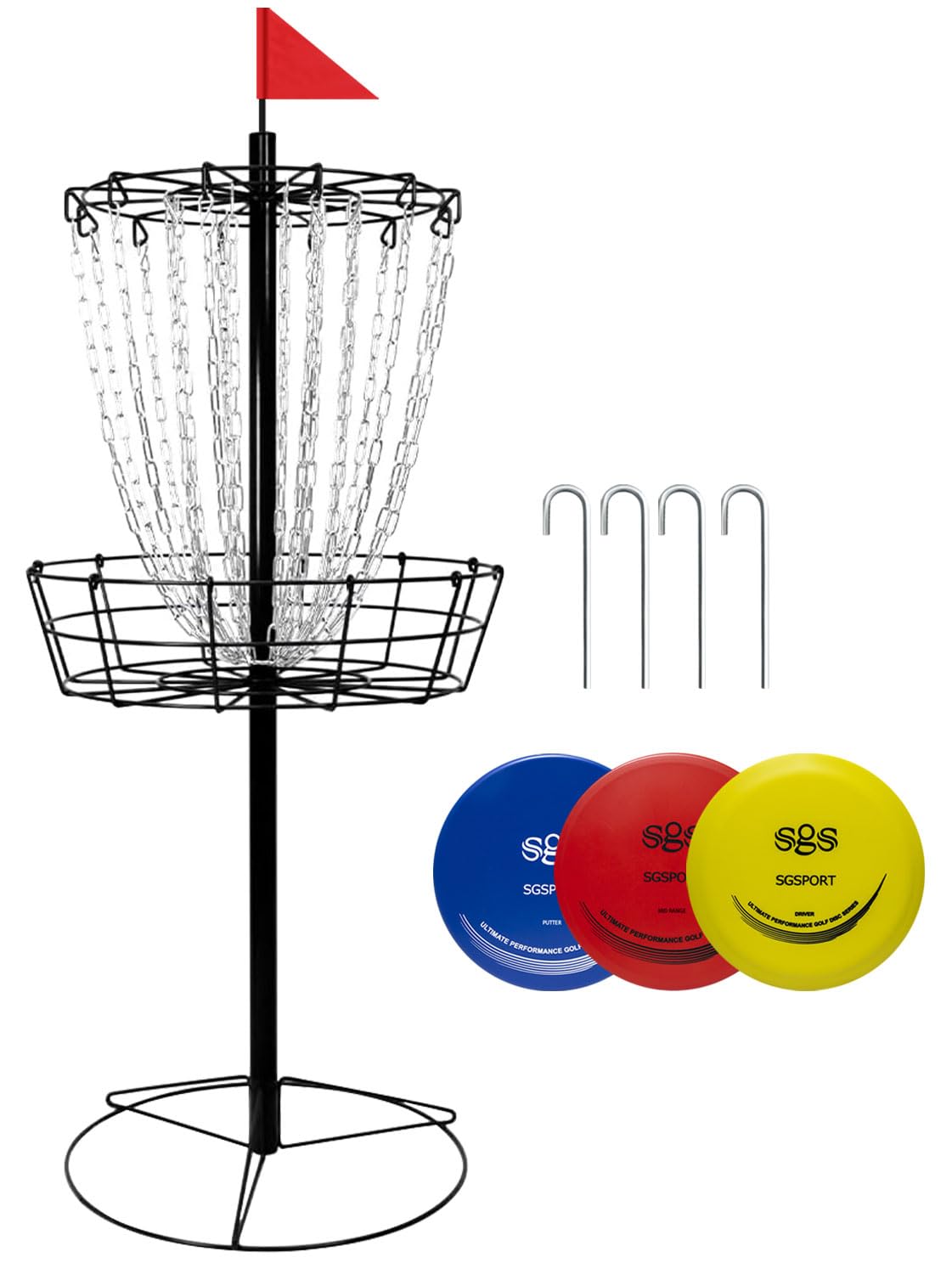 TARUMG disc golf basket with 24 chains for reliable catches.
