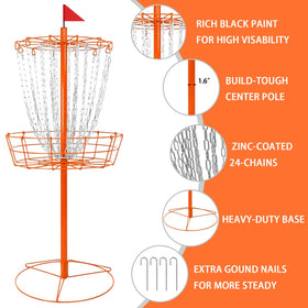 Tarumg disc golf basket 24-chains highlight stability and reliable catches.