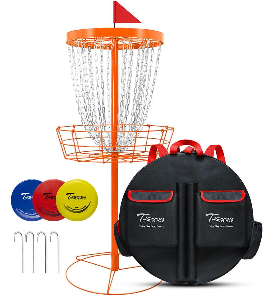 TARUMG disc golf basket with 24 chains for reliable catching during practice