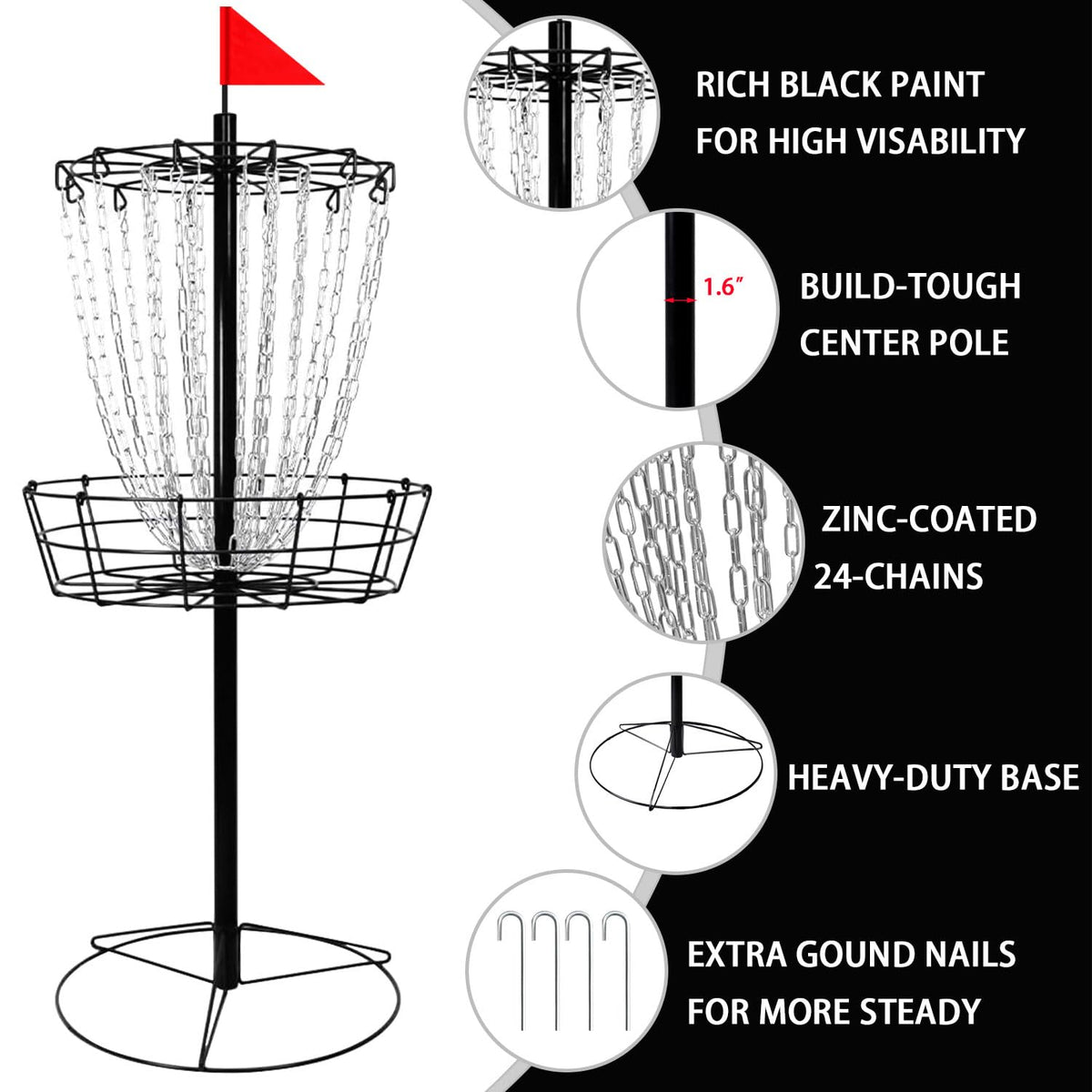 TARUMG disc golf basket with six discs set suitable for all skill levels