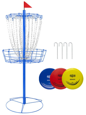 Tarumg disc golf basket assembled base showing stable outdoor setup