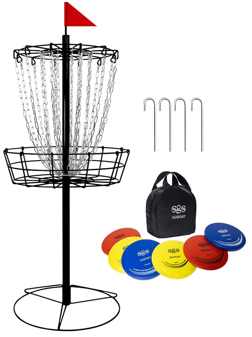 TARUMG disc golf basket assembly front view showing quick setup for practice