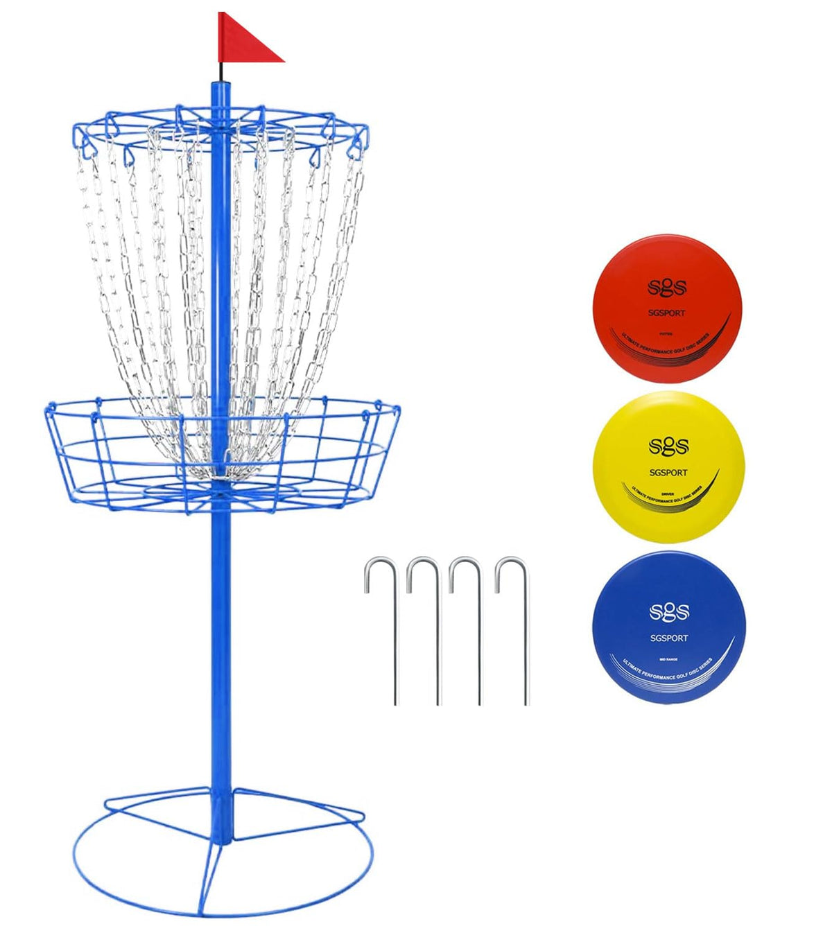 Tarumg blue disc golf basket shown in vibrant color option