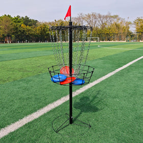 TARUMG disc golf basket fully assembled and ready for backyard sessions