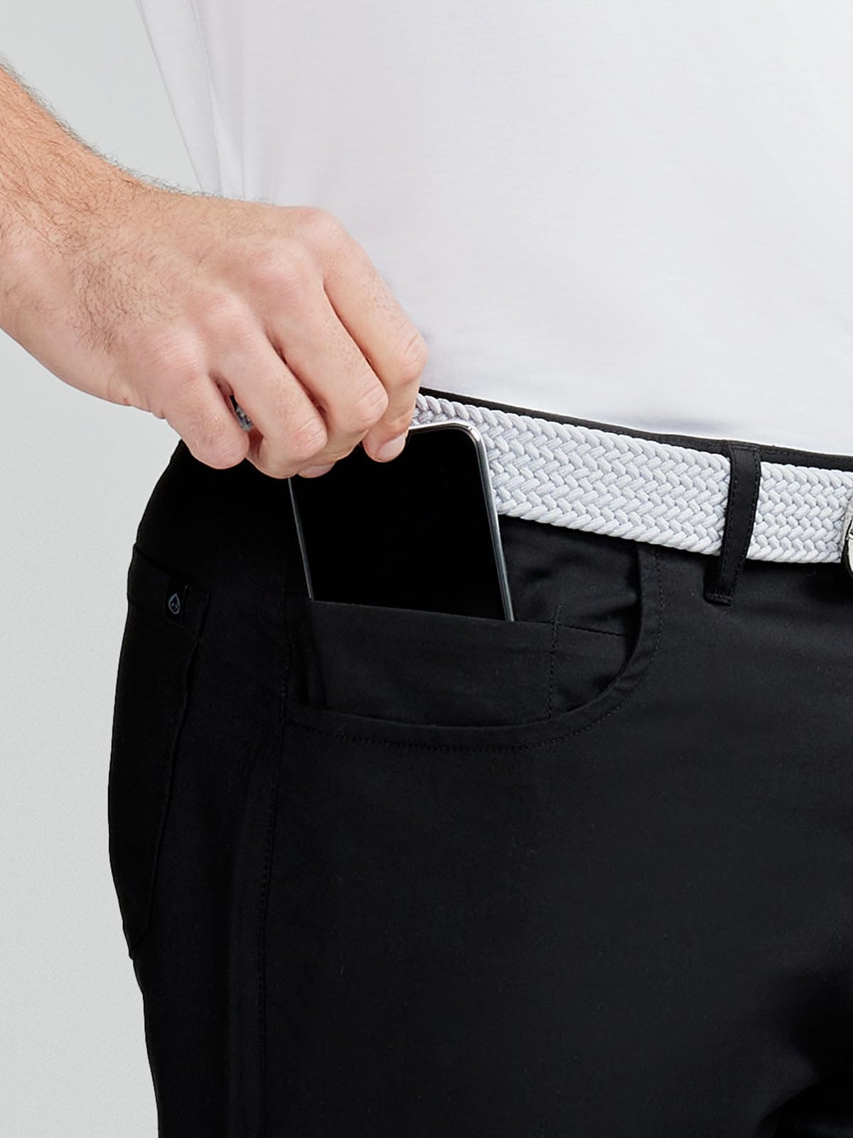 tasc Performance men's Motion Pants waistband close-up highlights secure, comfortable fit