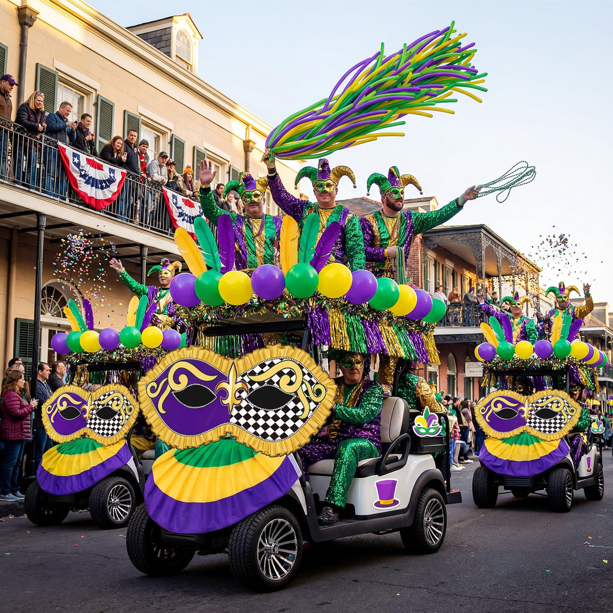 Tasdurian gold-green-purple garland drapes on cart for festive color