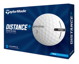 TaylorMade Distance+ ball front view showing design and soft feel.