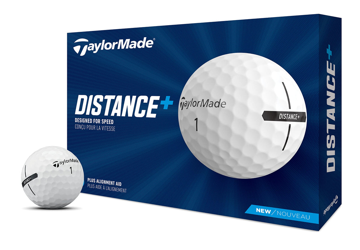 TaylorMade Distance+ ball front view showing clean white finish for distance