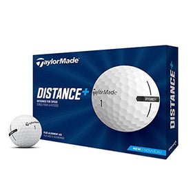 TaylorMade Distance+ pack shot highlighting two-piece construction and core.