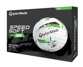 TaylorMade Ink graphics green golf balls showcased for easy tracking on greens