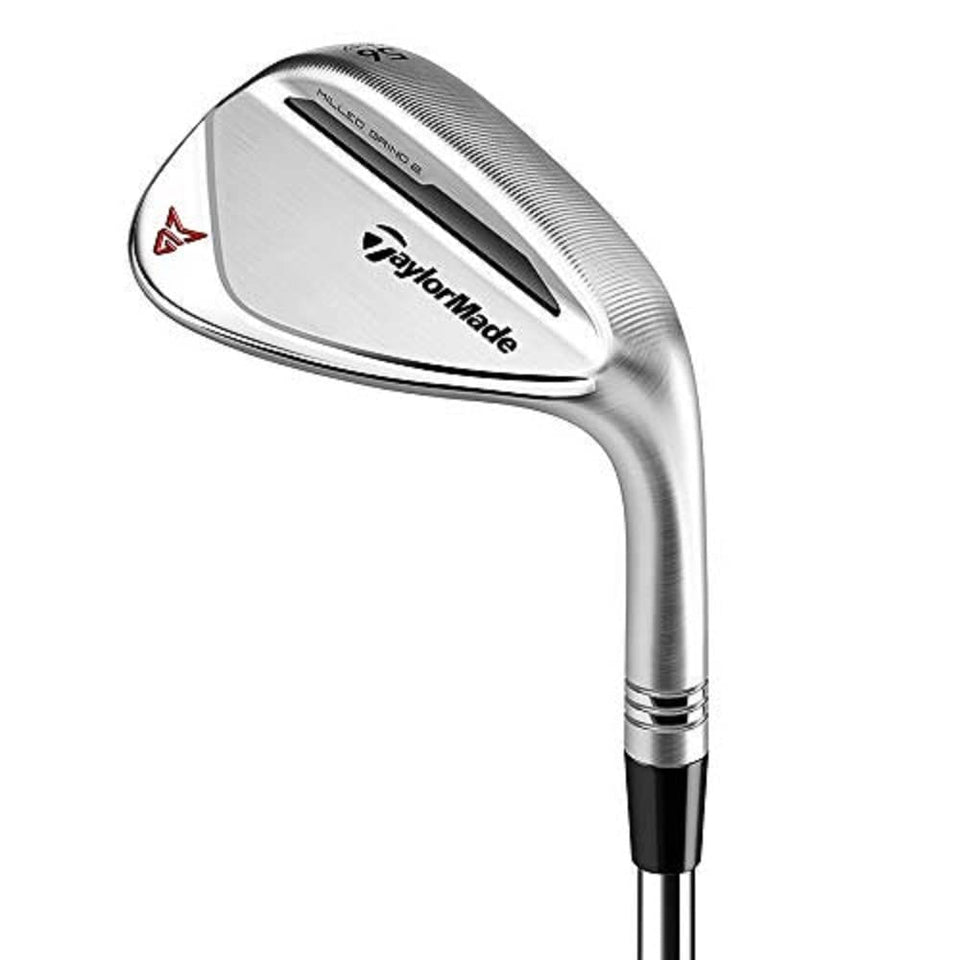 TaylorMade MG2 Chrome wedge raw face close-up showing greenside spin potential