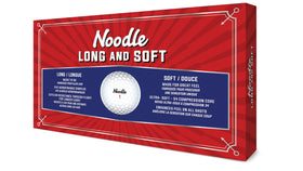 TaylorMade Noodle Long & Soft ball closeup shows core and dimple design for straighter flight.