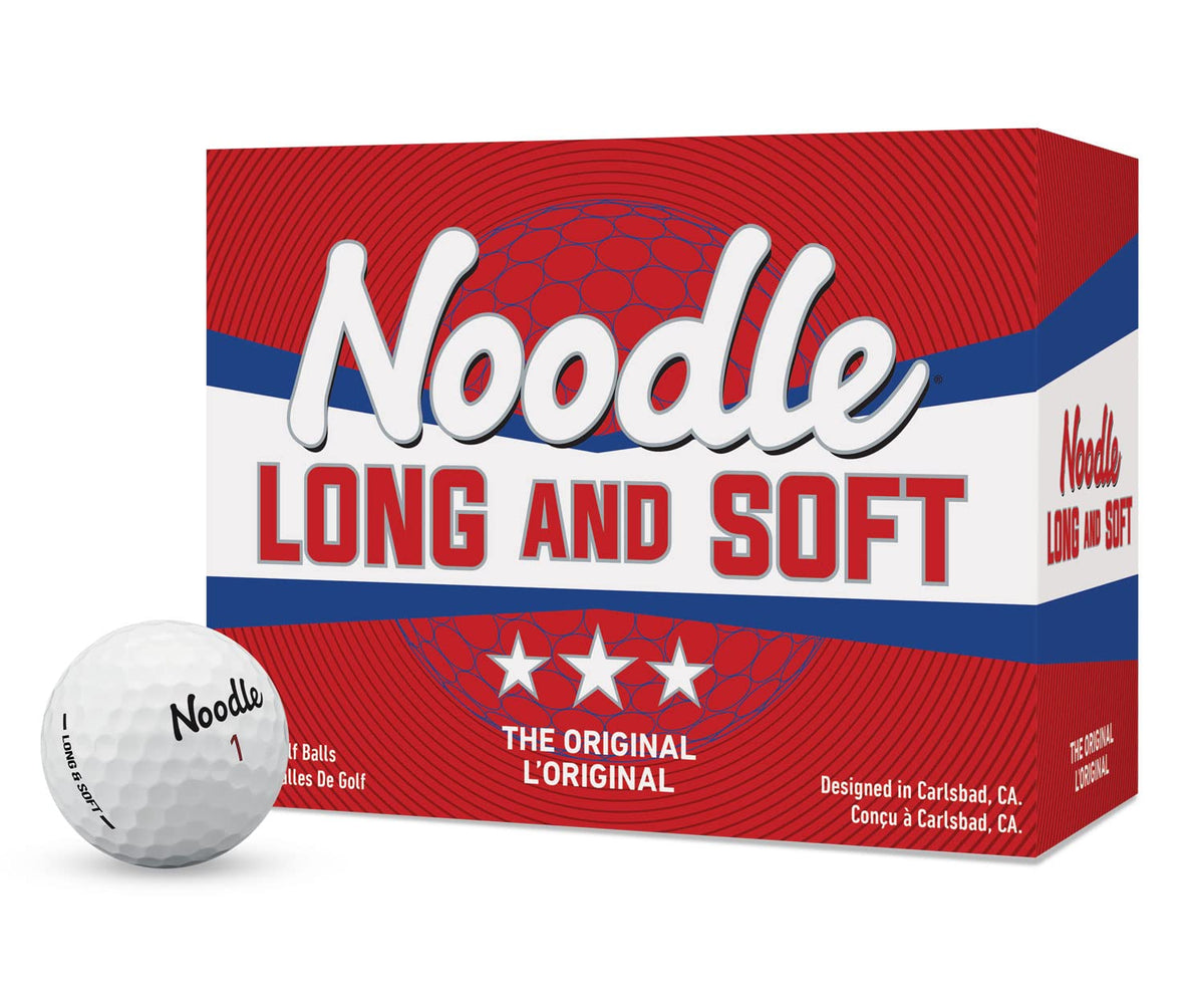 TaylorMade Noodle Long & Soft DDZ ball close-up highlighting dimples for distance and feel