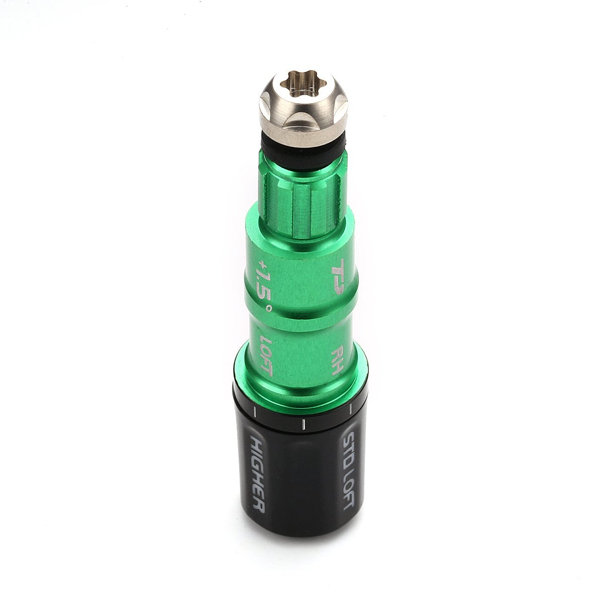 Taylormade-compatible adapter close-up, durable aluminum alloy construction for longevity.