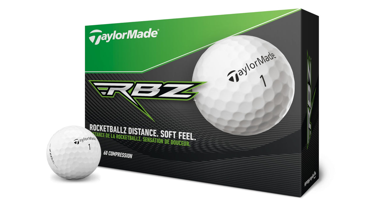 TaylorMade RocketBallz 12-pack golf ball with soft feel and enhanced spin for greens.