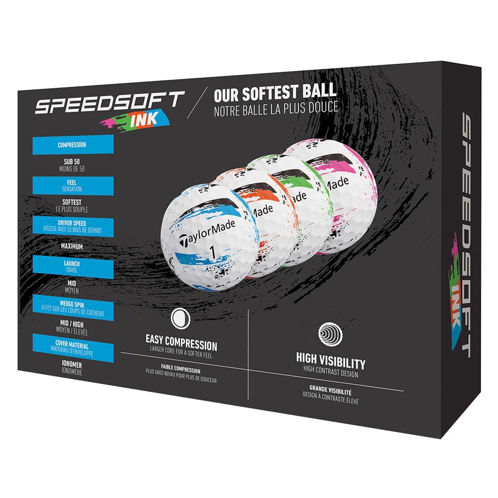 TaylorMade Speed Soft Ink balls in flight emphasizing speed and distance