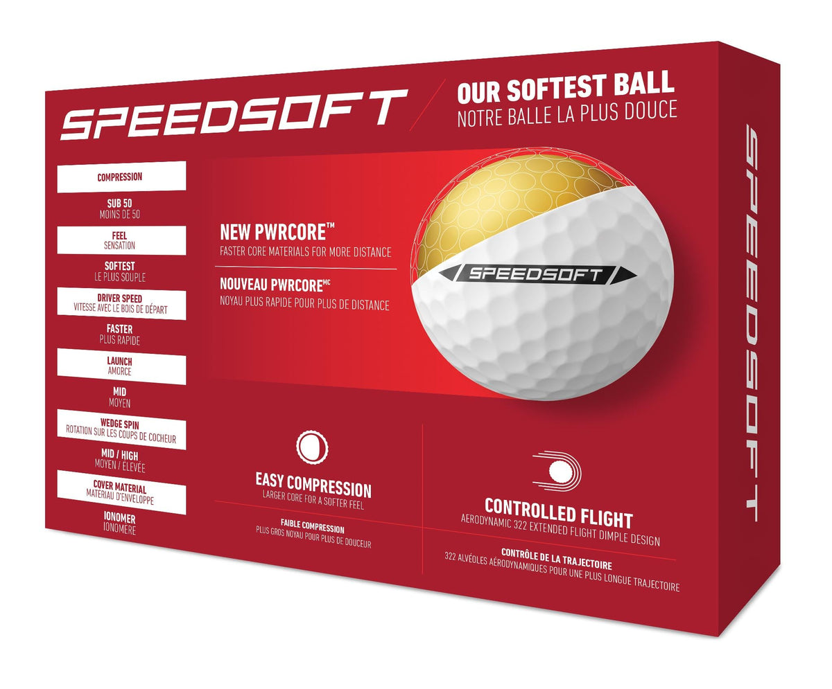 TaylorMade SpeedSoft on green with tee, bright yellow for better visibility and greenside play