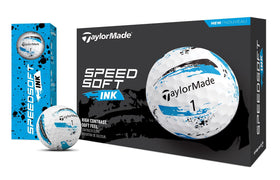 TaylorMade SPEEDSOFT Ink blue ball showcasing ink visual technology and ultra-soft feel.