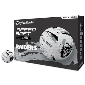 TaylorMade SpeedSoft Ink NFL golf ball featuring Raiders logo for course style and team pride.