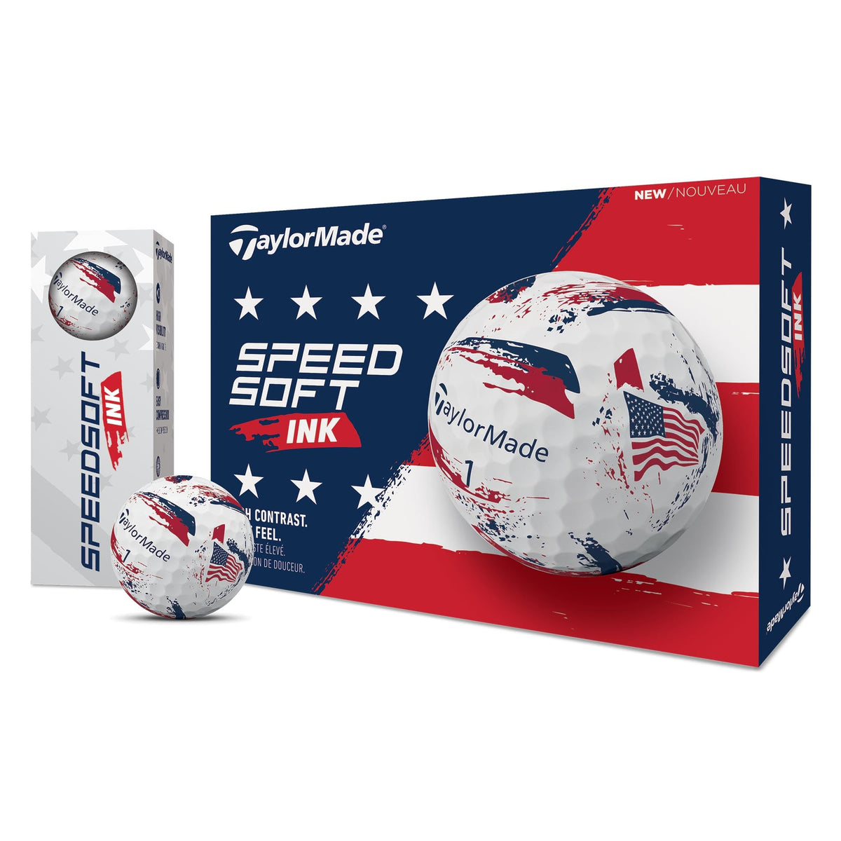 TaylorMade SpeedSoft Ink packaging close-up highlights premium finish for easy identification.