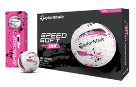 TaylorMade SpeedSoft Ink Pink packaging featuring one dozen recreational golf balls for casual play.