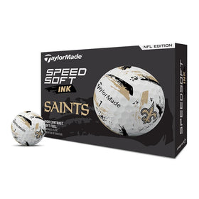 TaylorMade SpeedSoft NFL Saints golf ball with Saints logo and colors for stylish course presence