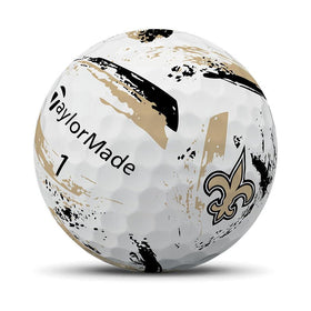 Close-up of the Saints logo on SpeedSoft ball highlighting bold team branding