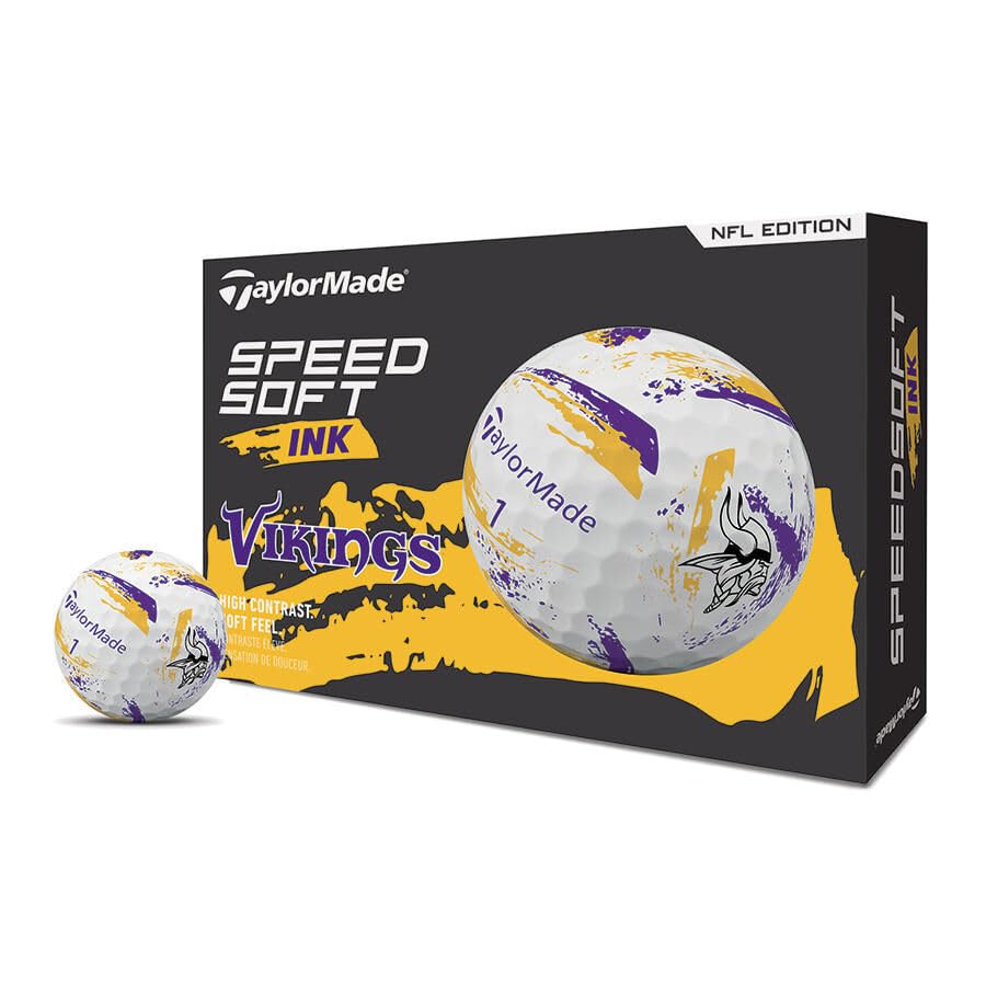 TaylorMade SpeedSoft NFL Vikings logo ball with bold colors for on-course visibility