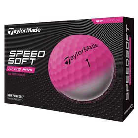 TaylorMade SpeedSoft Pink One Dozen pack shot highlighting bright visibility and value.