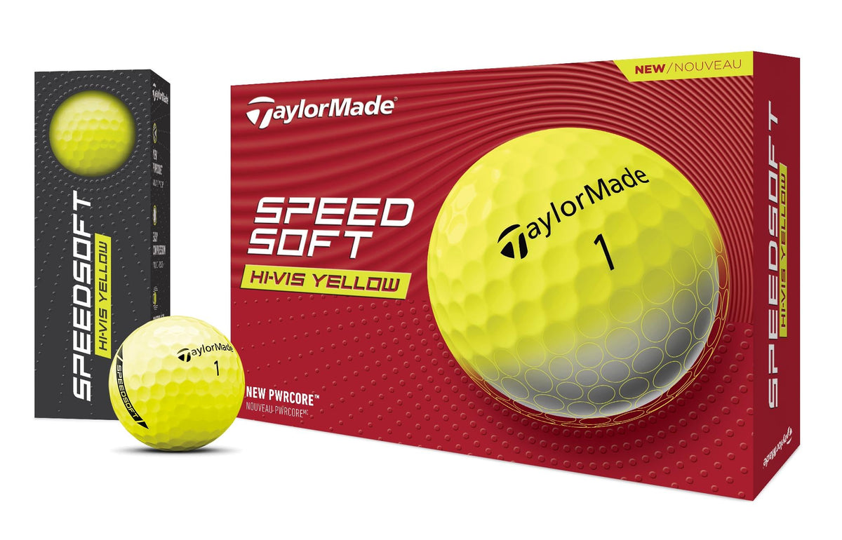 TaylorMade SPEEDSOFT Yellow cover detail showing bright visibility for easier alignment.