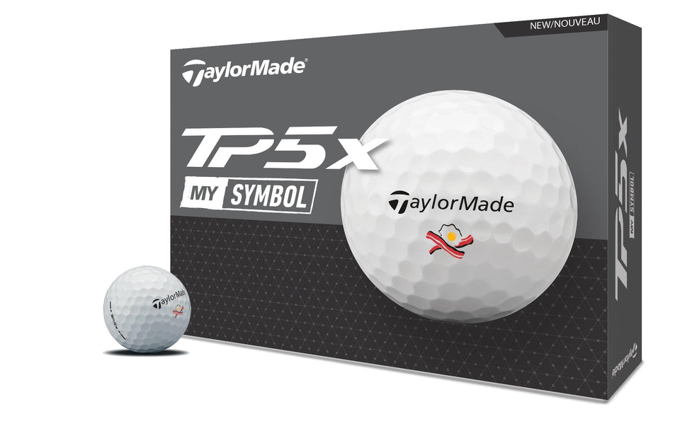 TaylorMade Symbol TP5X ball close-up showing ClearPath alignment for easier aiming