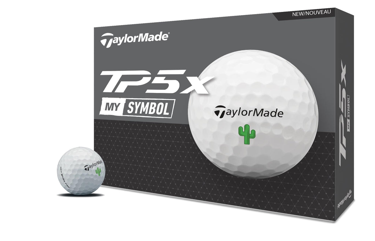 TaylorMade Symbol TP5X Cactus golf ball front view with alignment guidance